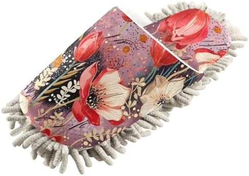 RunningBear Red Flowers Floral Mop Slippers for Women 1