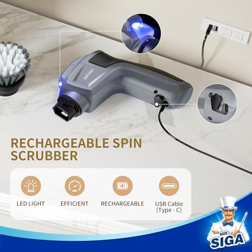 MRSIGA Electric Spin Scrubber with 5 Brushes