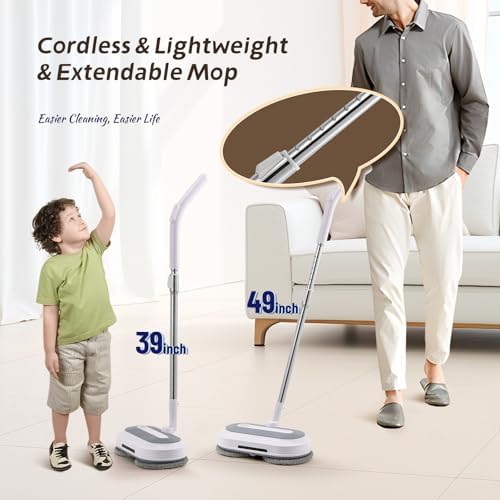 Hapyvergo Cordless Spin Mop with Water Sprayer and LED Light
