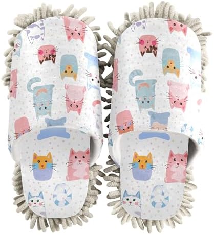 Burbuja Cartoon Cats Mop Slippers for Home Cleaning