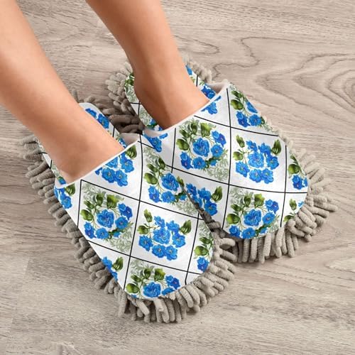 Burbuja Blue Flowers Shaped Lattice Mop Slippers 1
