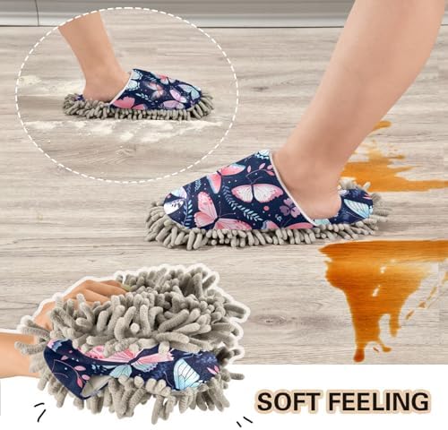 RunningBear Pink Butterflies Mop Slippers for Women