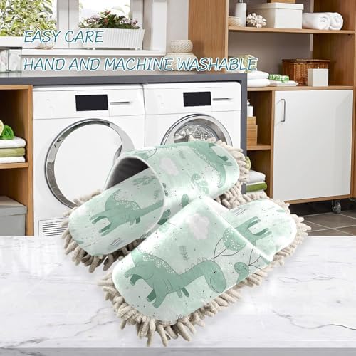 Zhirexin Green Dinosaur Cleaning Slippers Mop Shoes