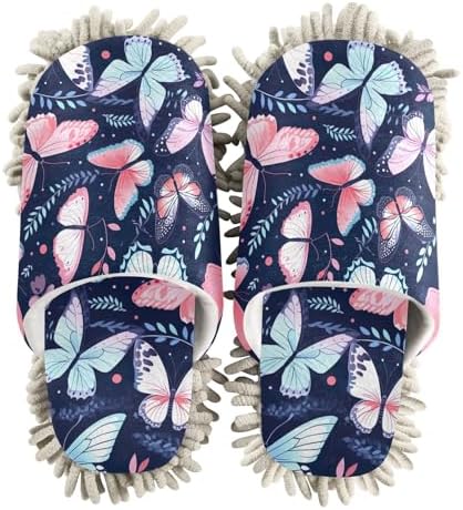 RunningBear Pink Butterflies Mop Slippers for Women