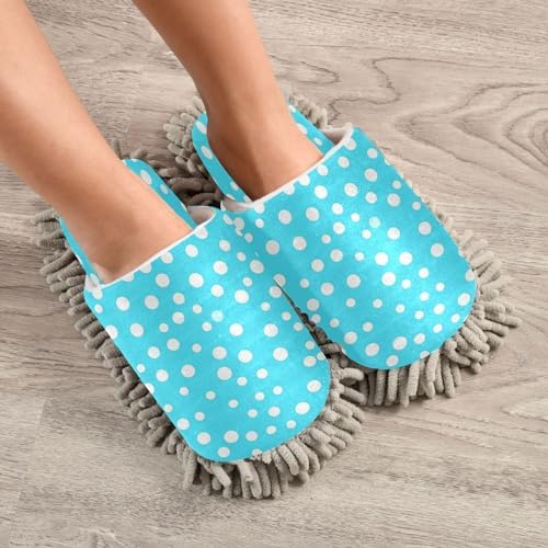Bulletgxll Blue and White Dot Microfiber Cleaning Slippers
