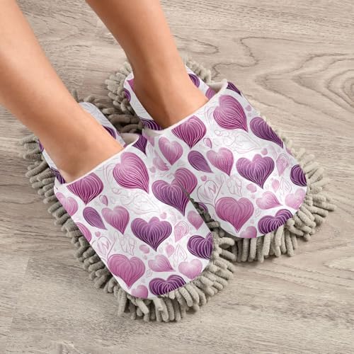 RunningBear Purple Hearts Mop Slippers for Cleaning