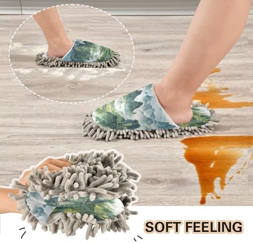Zhirexin Dark Green Cleaning Mop Slippers for Men Women