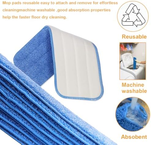 18 Inch Microfiber Mop Head Replacement - 10 Pack Blue