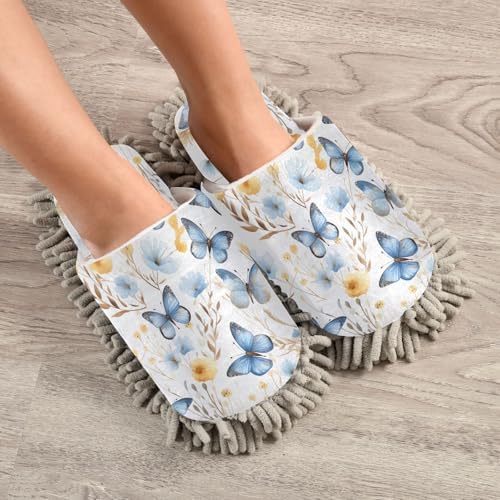 RunningBear Flower Butterfly Mop Slippers for Women Men