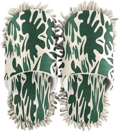 Zhirexin Dark Green Microfiber Mop Slippers for Men Women