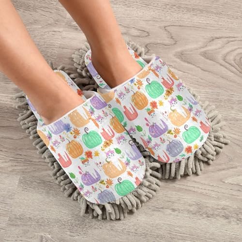 Burbuja White Cats in Pumpkins Mop Slippers for Women Men