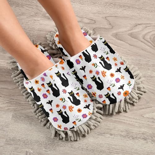 Burbuja Black Cats Pumpkins Mop Slippers for Home Cleaning