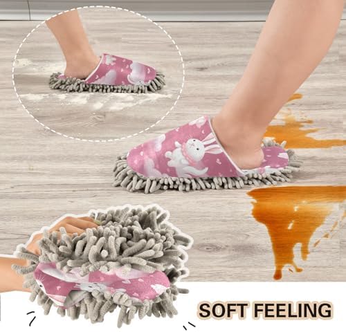 Bulletgxll Cute Rabbits Cleaning Slippers Washable Mop Slippers for Men Women