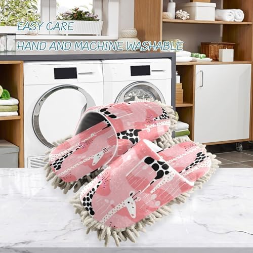Bulletgxll Pink Giraffes Microfiber Cleaning Slippers
