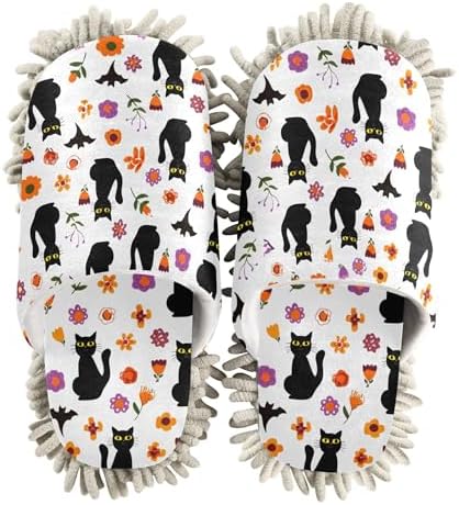 Burbuja Black Cats Pumpkins Mop Slippers for Home Cleaning