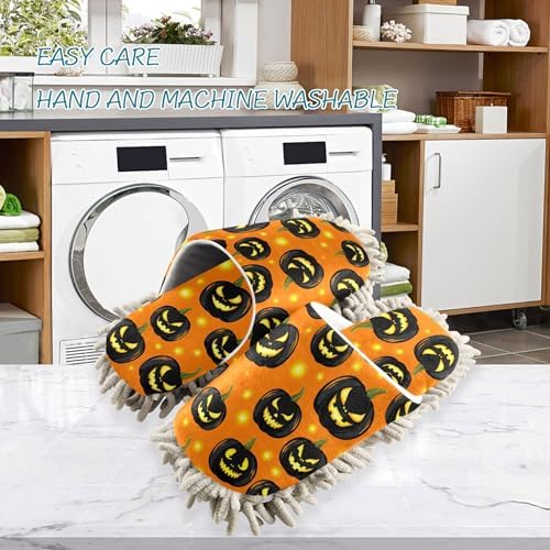 Burbuja Glowing Pumpkins Mop Slippers for Women Men Home Kitchen