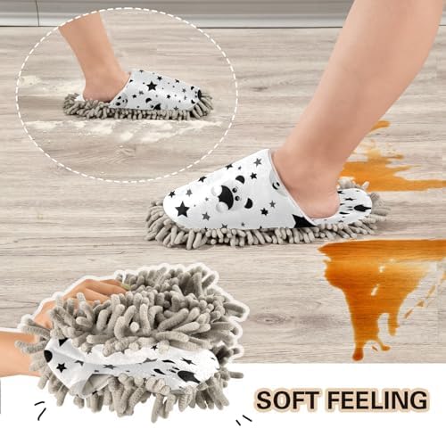 Bulletgxll Panda Star Mop Slippers Washable Floor Cleaning Slippers Men Women