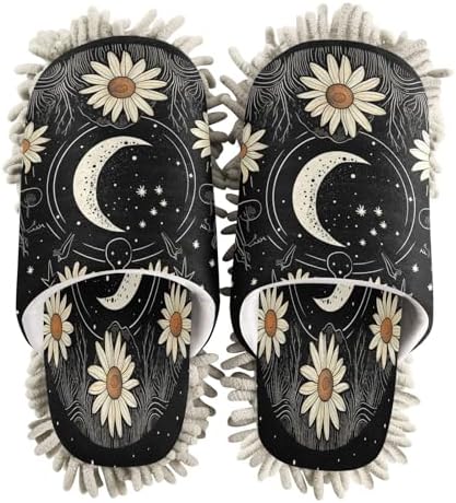 Bulletgxll White Sun Flower Microfiber Cleaning Slippers - L