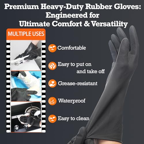 Exprosiflux 3 Pairs Heavy Duty Rubber Cleaning Gloves Black Reusable