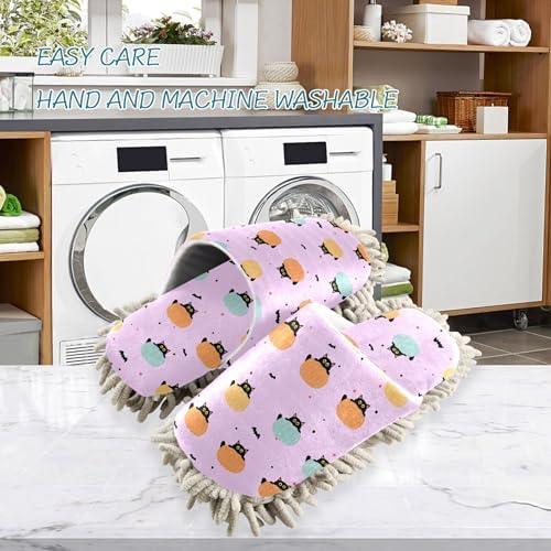 Burbuja Black Cats Peeking From Pumpkins Mop Slippers for Women Men