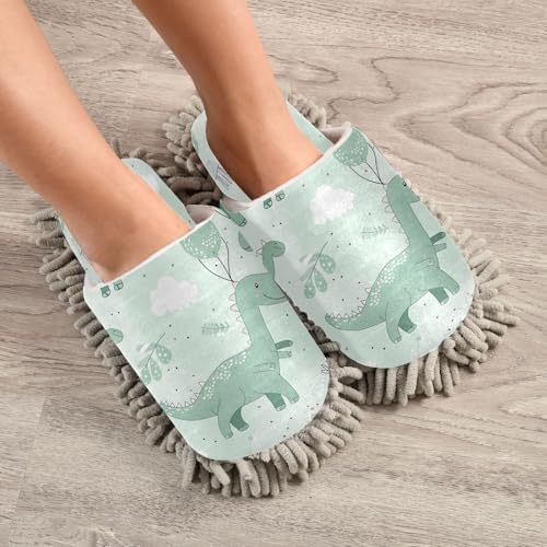 Zhirexin Green Dinosaur Cleaning Slippers Mop Shoes