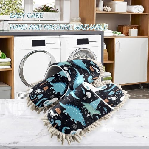 Bulletgxll Blue Dinosaurs Mopping Slippers Washable