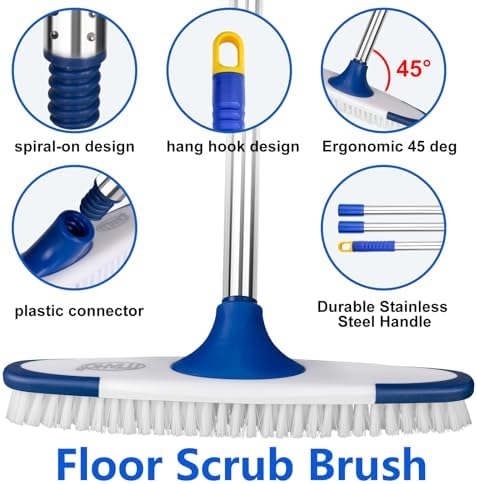 ITTAHO Floor Scrub Brush with 53 Long Handle - Deck Grout Cleaner Set