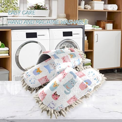 Burbuja Cartoon Cats Mop Slippers for Home Cleaning