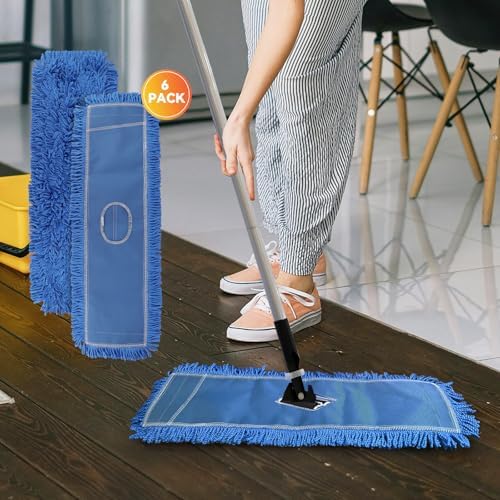 BeiLan 24 Inch Washable Dust Mop Head Replacement - 6 Pack Blue