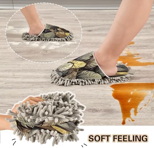 Brown Feathers Mop Slippers - Washable Comfortable