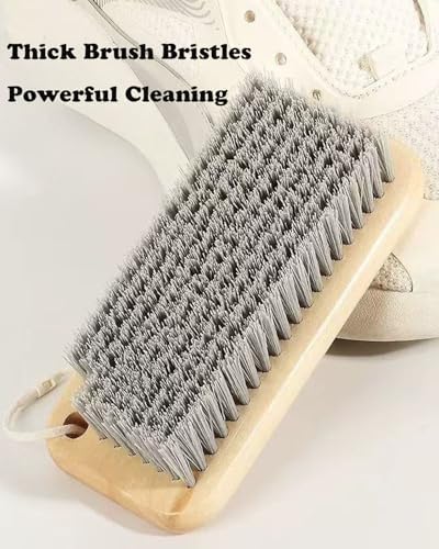 Ganganmax 2Pack Scrub Brush Set -Wood Handle Cleaning Tools for ShoesFabricBathroom