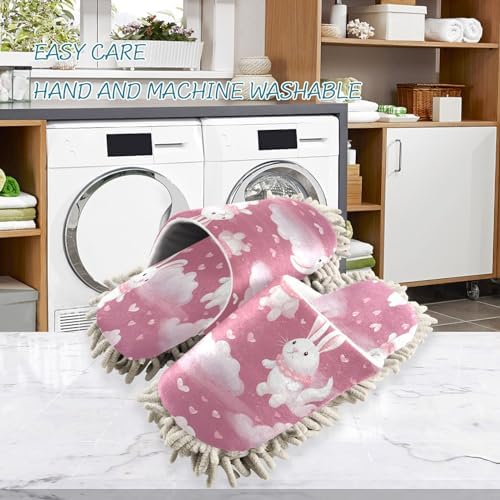 Bulletgxll Cute Rabbits Cleaning Slippers Washable Mop Slippers for Men Women