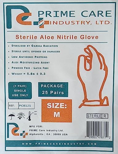Prime Care Sterile Aloe Nitrile Gloves 25 Pairs Box 1