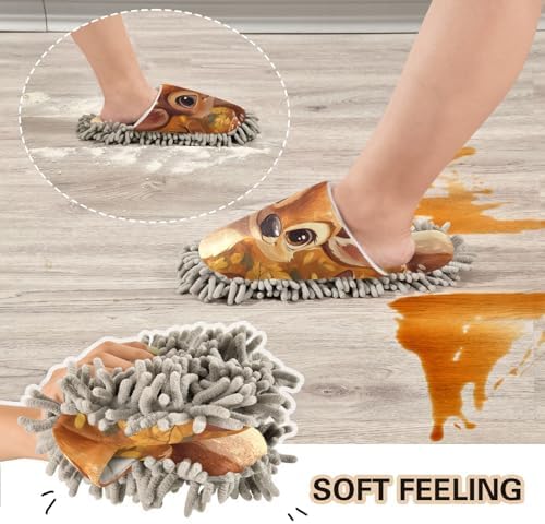 FLildon Microfiber Cleaning Slippers Cartoon Deer Mop Shoes for Men Women