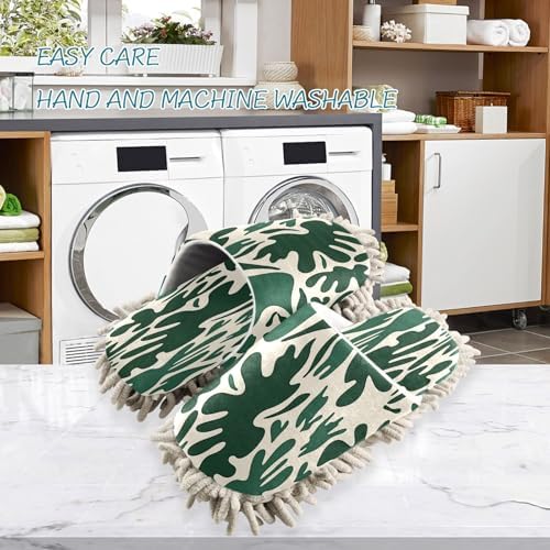 Zhirexin Dark Green Microfiber Mop Slippers for Men Women