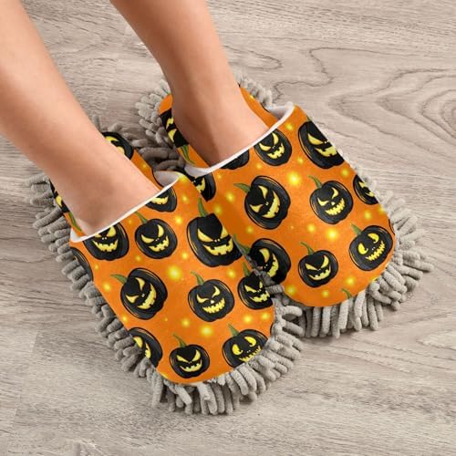 Burbuja Glowing Pumpkins Mop Slippers for Women Men Home Kitchen