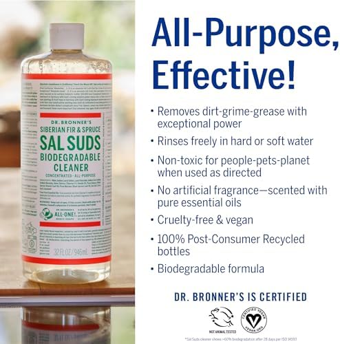 Dr Bronners Sal Suds Cleaner 32 oz - Biodegradable All-Purpose Pine Scented