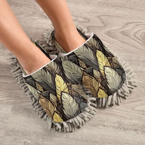 Brown Feathers Mop Slippers - Washable Comfortable