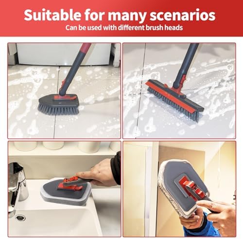Hohoky Tile Tub Scrubber Brush No Scratch with 4 Heads and 51 Handle