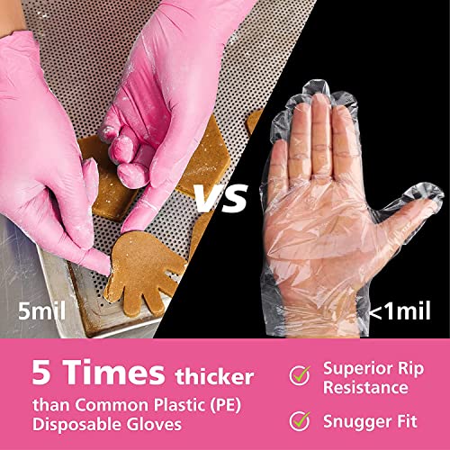 OriStout Pink Vinyl Gloves for Women - 100 Pack