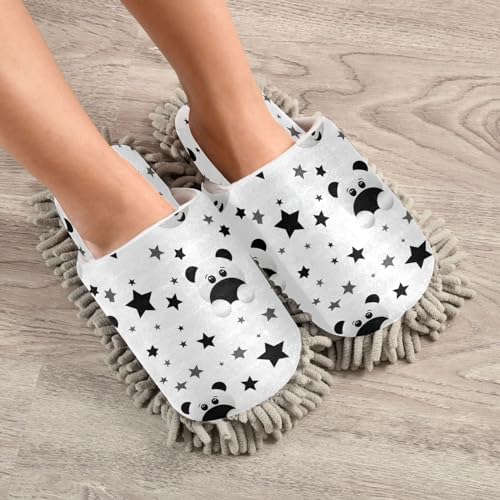 Bulletgxll Panda Star Mop Slippers Washable Floor Cleaning Slippers Men Women