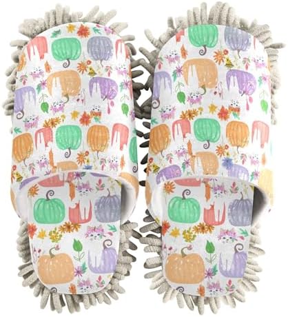 Burbuja White Cats in Pumpkins Mop Slippers for Women Men