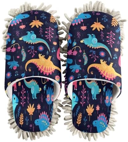 Bulletgxll Colorful Dinosaurs Mop Slippers Washable