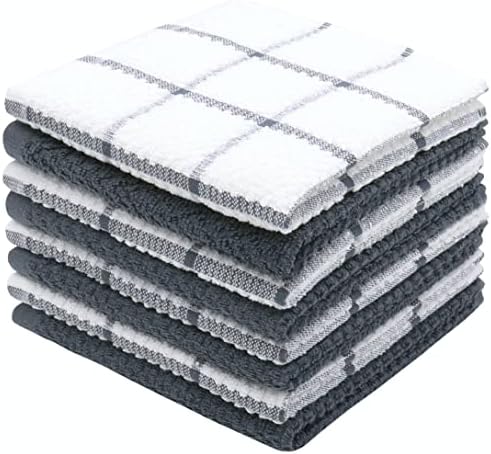 PPAXL Cotton Dish Towels 12x12 Inches 8pc Set Grey Multi