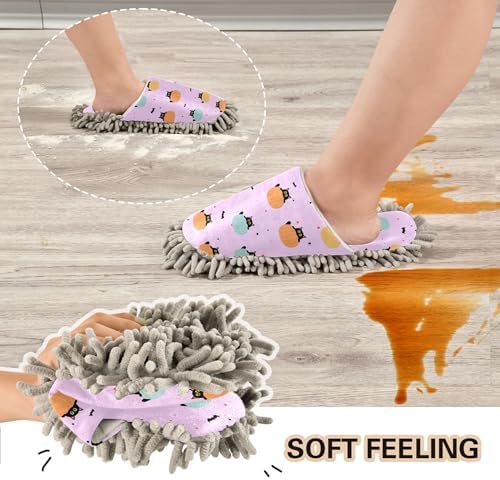 Burbuja Black Cats Peeking From Pumpkins Mop Slippers for Women Men