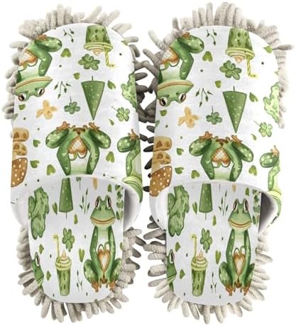 Frog Pattern Mop Slippers for Men Women - Washable Durable