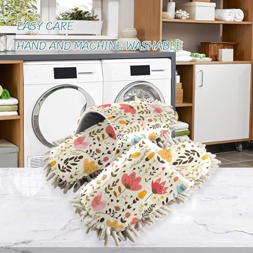 RunningBear Floral Flowers Leaves Mopping Slippers for Women and Men