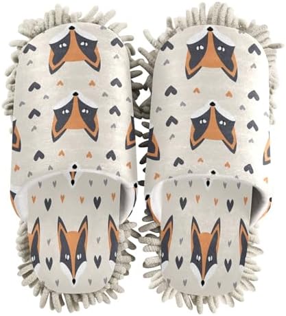 Fox Pattern with Hearts Microfiber Cleaning Slippers