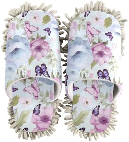 RunningBear Flowers Butterfly Blue Mop Slippers for Women and Men