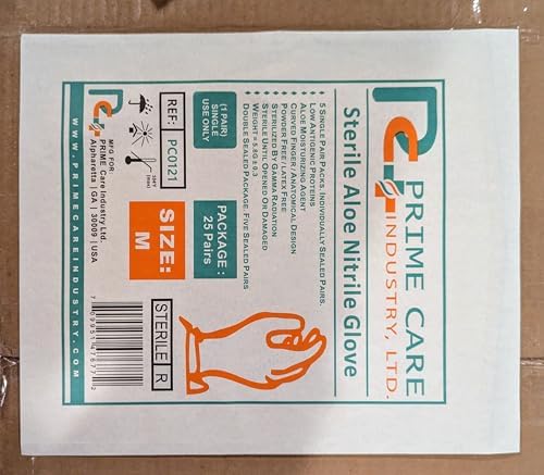 Prime Care Sterile Aloe Nitrile Gloves 25 Pairs Box 1